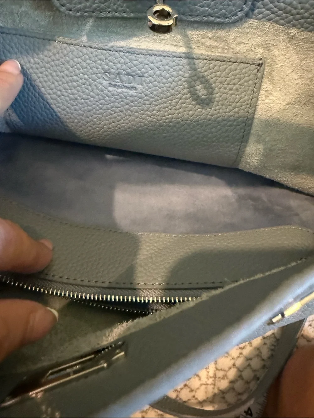 Elegant Blue Leather Top-Handle Satchel